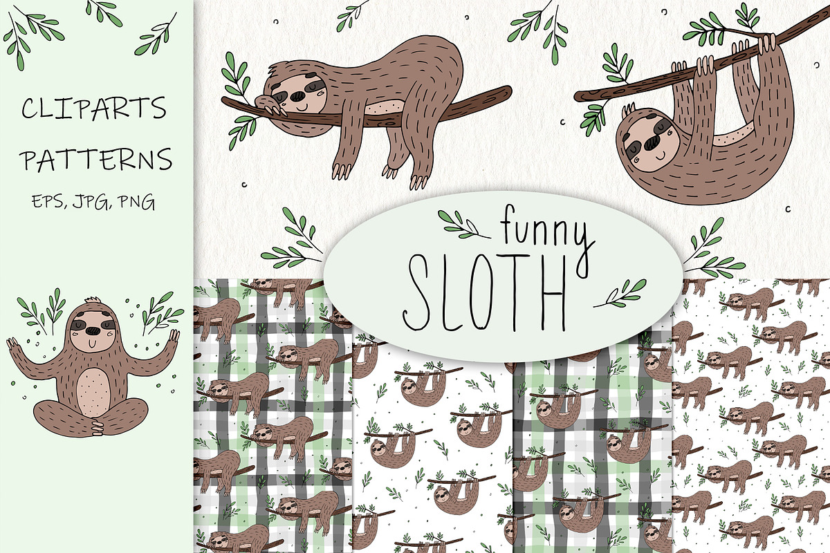 Cute Sloth! Hand drawn., a Background Graphic by Irene_Boiko_ART (Photo 1 of 8)
