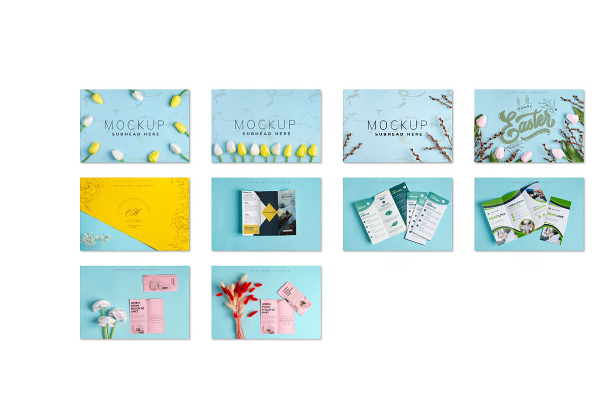 Mockup brochures & backdrop on blue, a Brochure Template by YuMyart (Photo 4 of 5)