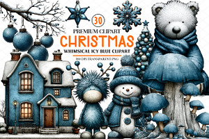 Whimsical Icy Blue Christmas Clipart, an Illustration by cherrydesign
