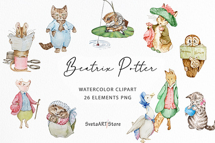 Watercolor Beatrix Potter Clipart, an Animal Illustration by SvetaArtStore