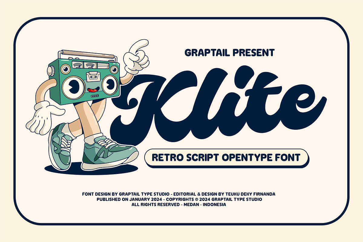 Klite - Retro Script, a Script Font by Graptail (Photo 1 of 10)