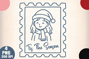 Christmas Girl Stamp PNG, an Illustration by Daily.Designs