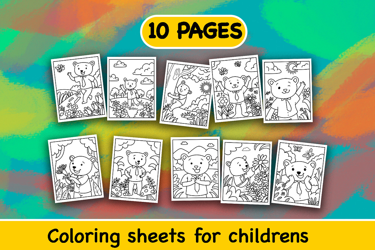 10 Spring Bear Printable Coloring Pa, an Education Illustration by badrusblue (Photo 3 of 5)