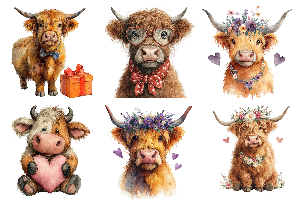 Valentines Haighland cow Clipart, an Illustration by Designworld (Photo 2 of 5)