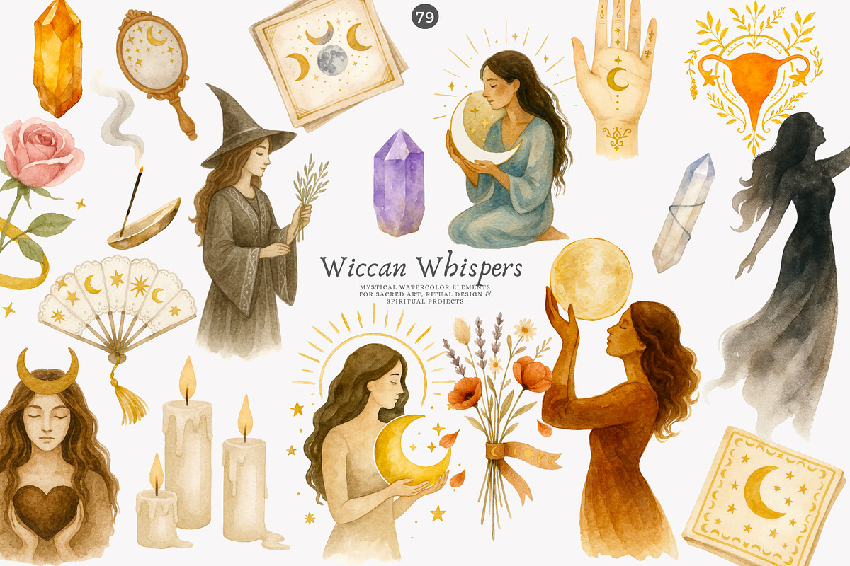 wiccan clipart mystical elements set, a Decorative Illustration by Patishop Art (Photo 2 of 10)