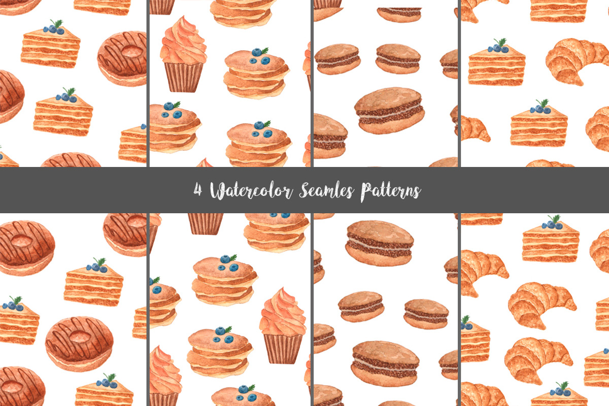 Watercolor Sweet Bakery set, a Food Illustration by kate_illustration (Photo 3 of 5)