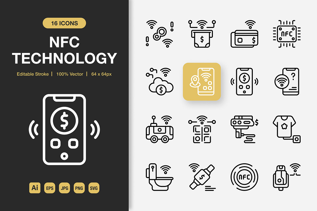 NFC Technology Outline Icons, an Outline Icon by Spacepixel Creative