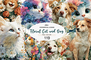 Floral Cat and Dog Clipart Bundle, a Seasonal Illustration by CreationArt (Thumbnail 1 of 7)