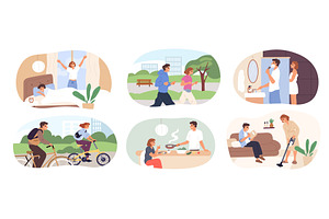 Happy couple daily routine. Man and, a Person Illustration by Vectorbuum