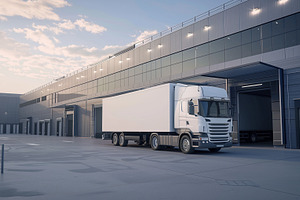 Logistic truck outside warehouse, a Transportation Photo by MistyDay