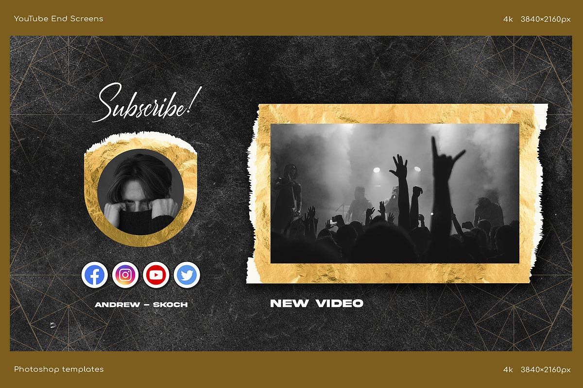 Gold YouTube End Screens, a Social Media Template by Andrew Skoch Design (Photo 2 of 5)