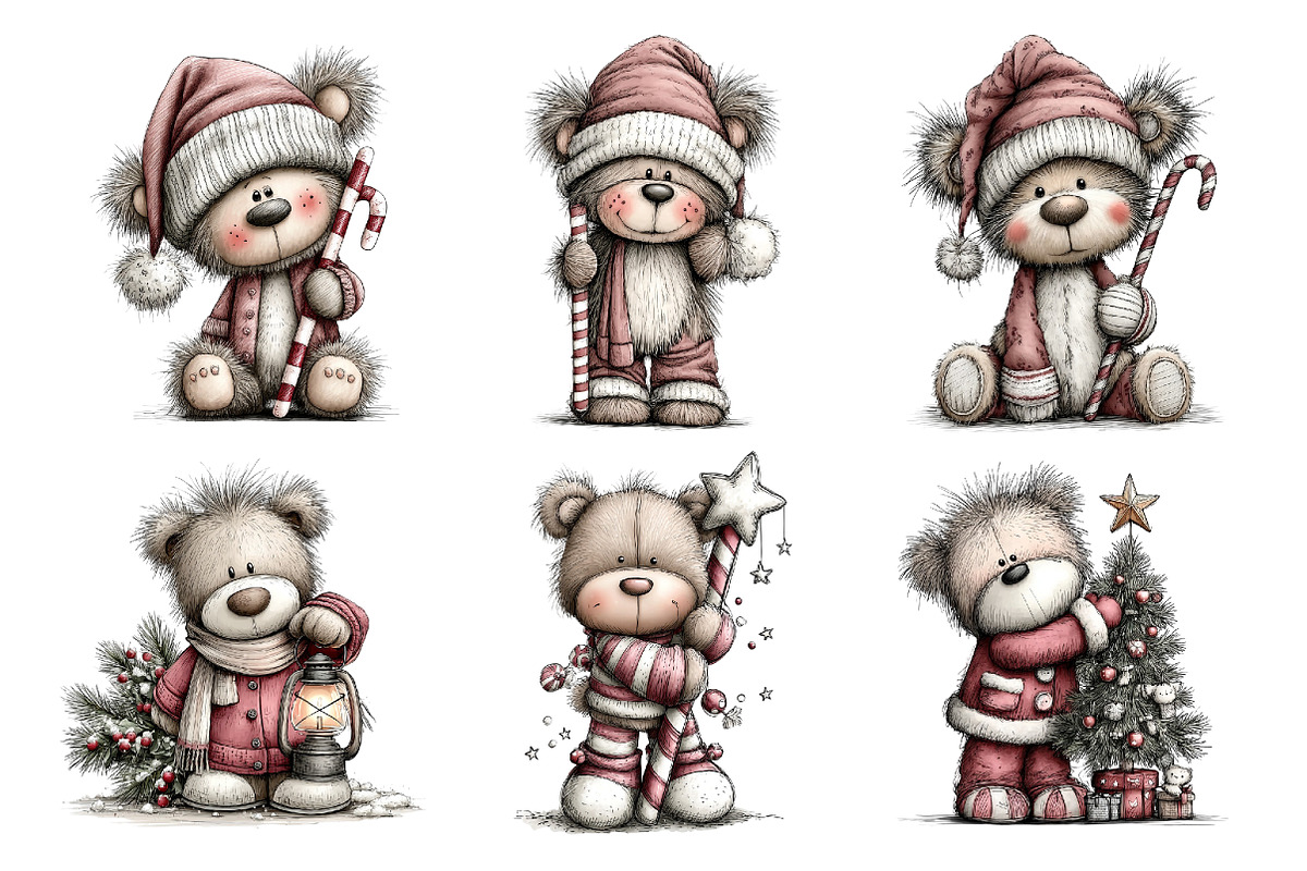 Christmas Whimsical Teddy Clipart, a Seasonal Illustration by Creative Art (Photo 4 of 7)