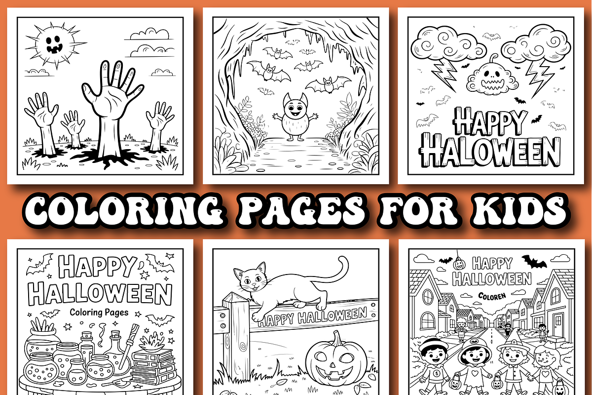 Happy Halloween Kids Coloring Pages, a Seasonal Illustration by Printable Design Store (Photo 3 of 4)