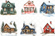 Watercolor Christmas Village Clipart, an Illustration by Black Bird Studio (Thumbnail 4 of 6)