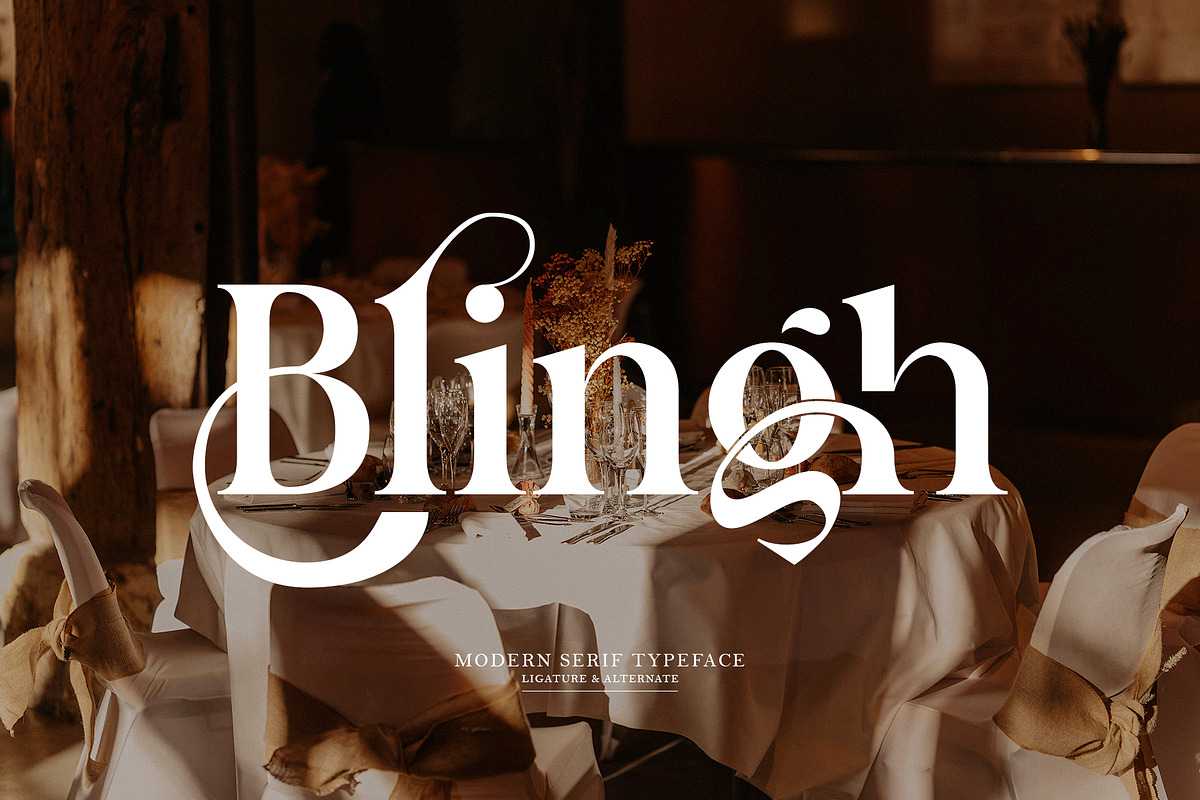 Blingh Ligature serif typeface, a Serif Font by yaqublekker (Photo 1 of 9)
