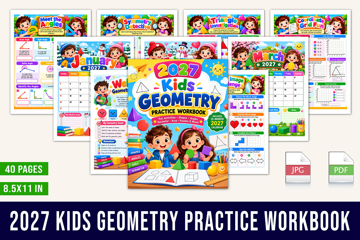 2027 Kids Geometry Practice, a Stationery Template by Designmela01 (Photo 1 of 5)