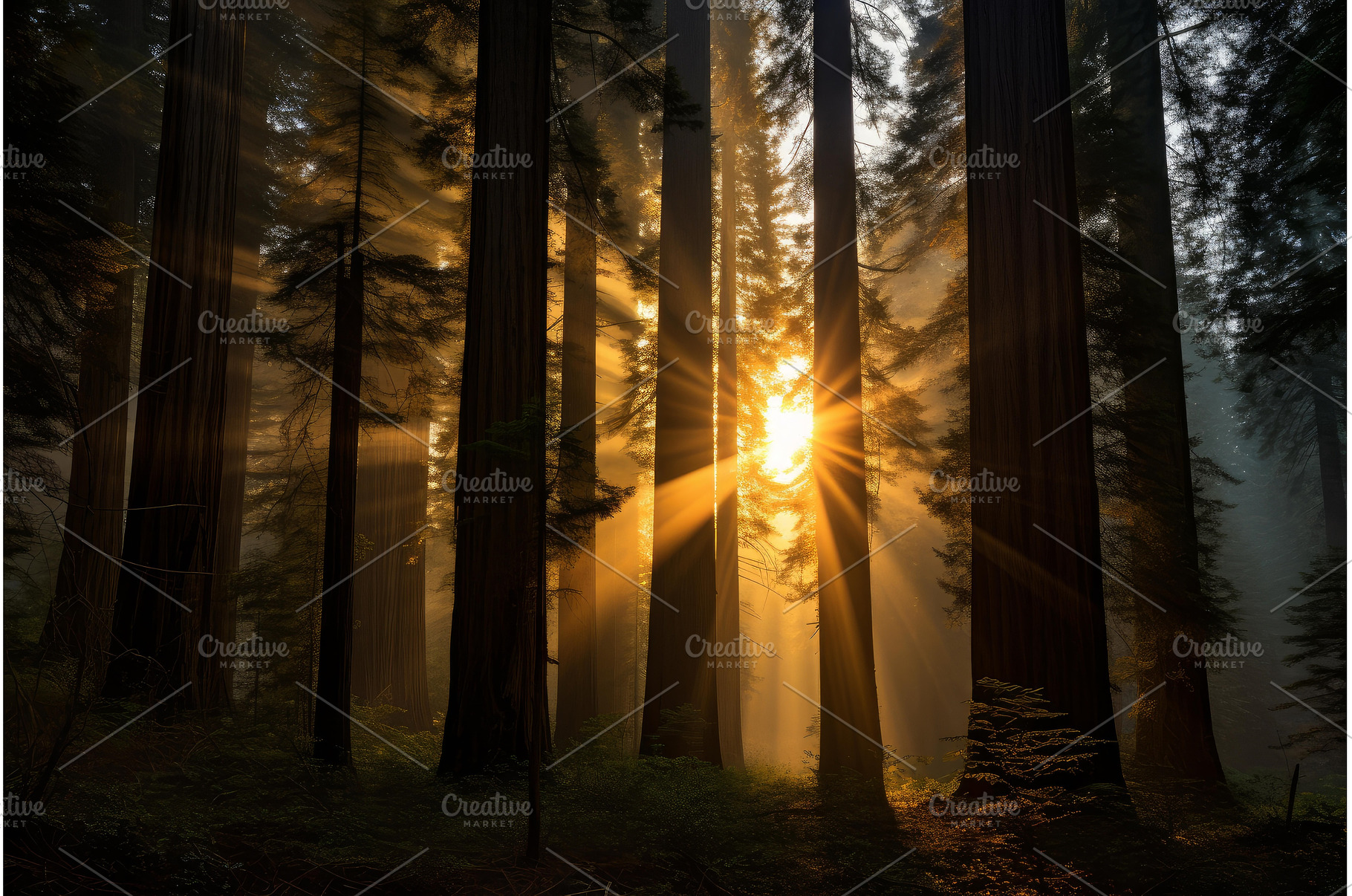 Lush Redwood forest trees sun, a Nature Photo by Ylivdesign