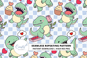Valentine's Dino Seamless Pattern, a Pattern Graphic by Coastal 5 Designs (Thumbnail 1 of 3)