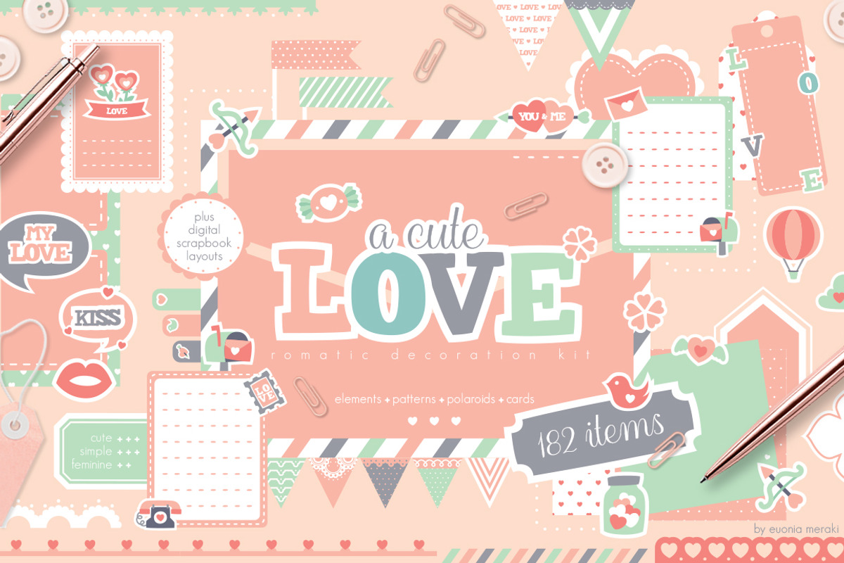 A Cute Love - Romantic Clipart, an Object Graphic by Euonia Meraki (Photo 1 of 11)
