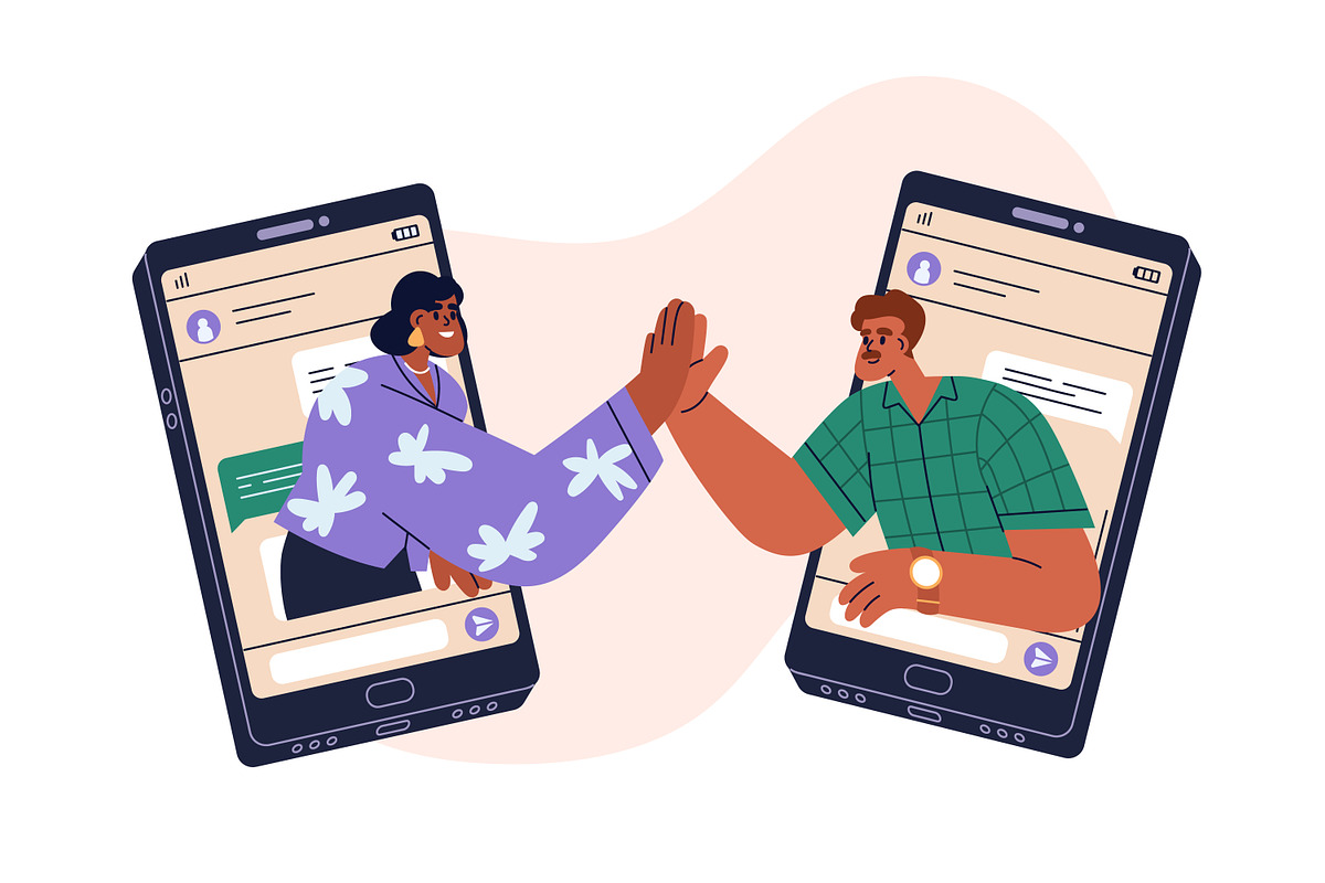People giving hive five online set, a Technology Illustration by Good Studio (Photo 3 of 4)