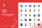 50 Photography Filled Line Icons, an Icon by IconBunny (Thumbnail 1 of 2)