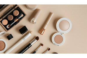 Neutral toned beauty products on, a Beauty & Fashion Photo by piter.goskov