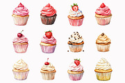 Watercolor Cupcakes Clipart, an Illustration by Design Market (Thumbnail 2 of 5)
