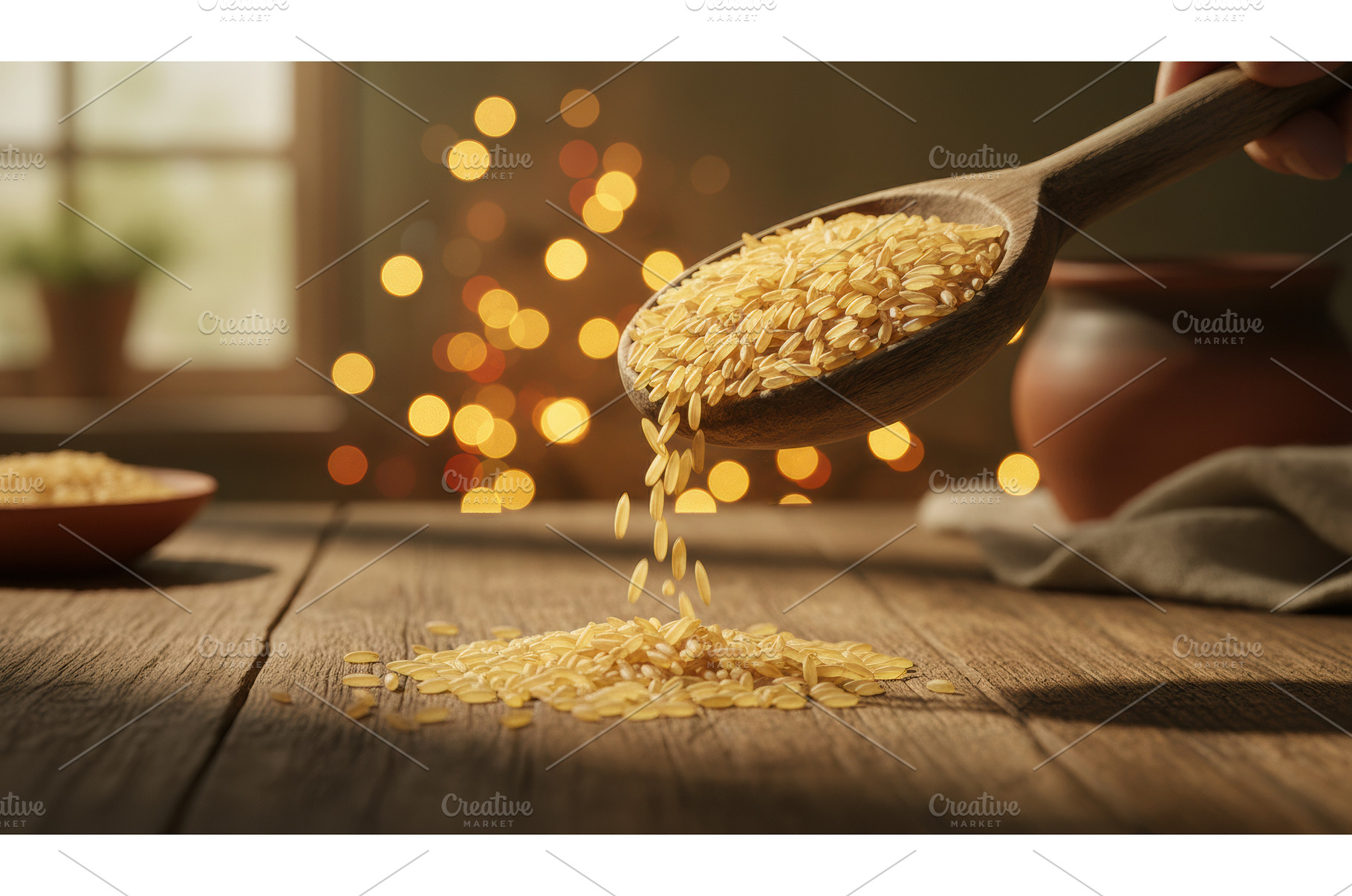 Wooden spoon held by a hand pours, a Food & Drink Photo by Igor Tichonow