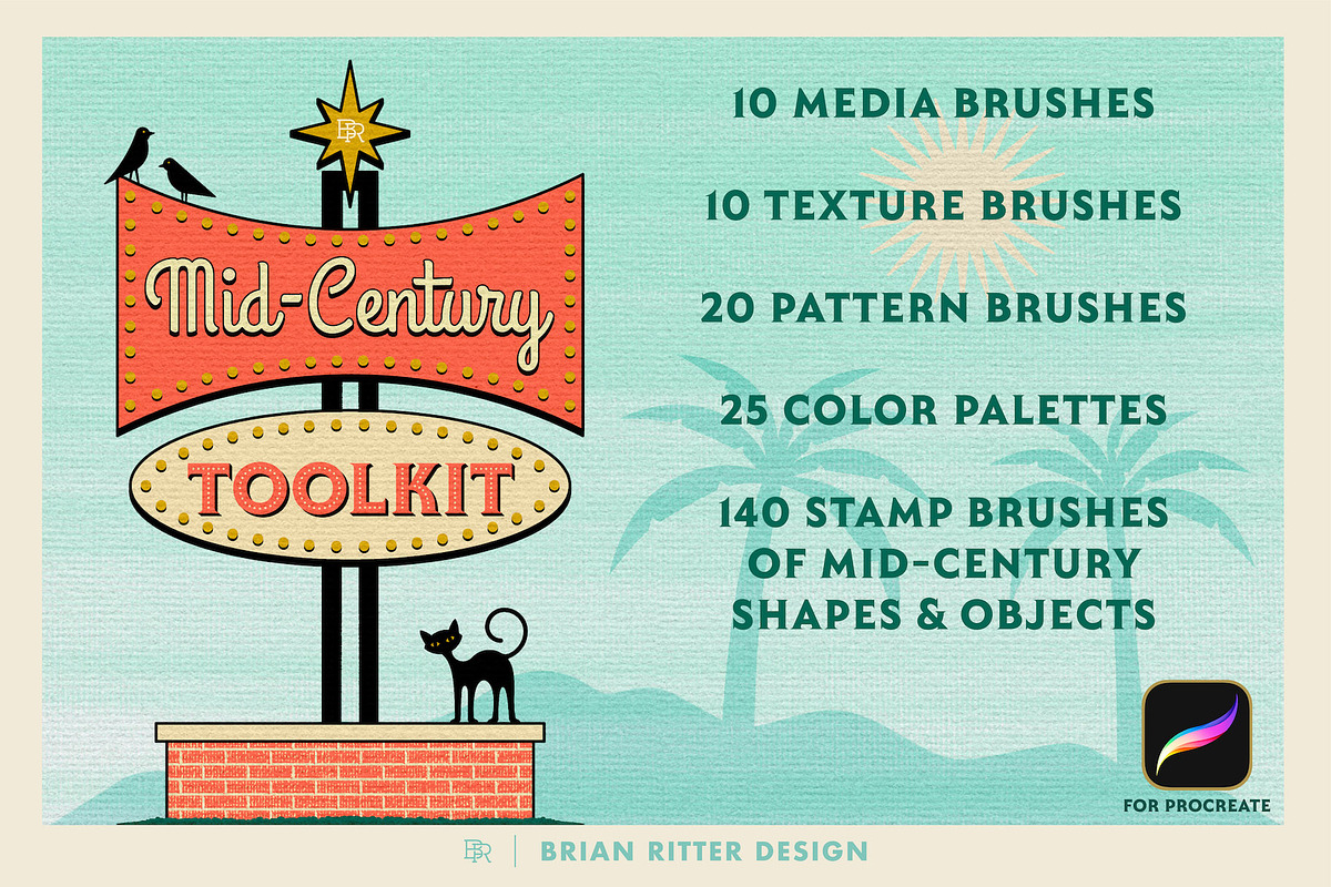 Mid-Century Retro Toolkit Procreate, a Brush Add-On by Brian Ritter Design (Photo 1 of 11)