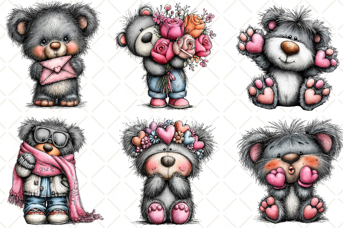 Whimsical Valentine Bear Clipart, an Illustration by Black Bird Studio (Photo 4 of 6)