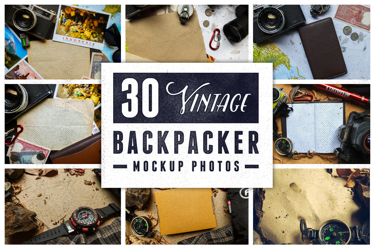 30 Vintage Backpacker Photos, a Product Mockup by TSV Creative (Photo 1 of 10)