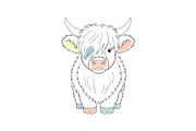 Cute Pastel Highland Cow Calf Vector, an Animal Illustration by MkStudio (Thumbnail 2 of 2)