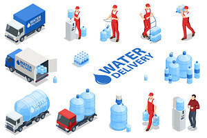 Isometric water delivery man, cooler, a Transportation Illustration by Golden Sikorka