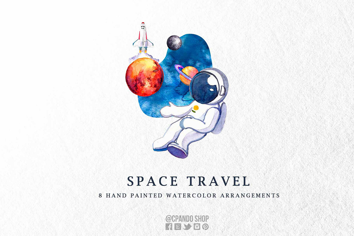 Space travel hand painted clipart, a Technology Illustration by CpandoShop (Photo 1 of 4)