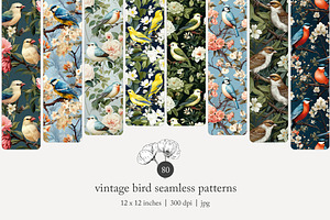 80 vintage birds seamless pattern, a Pattern Graphic by Poppy Lane Studio