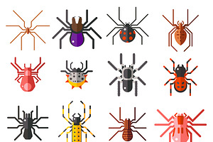 Flat Spiders Vector Set