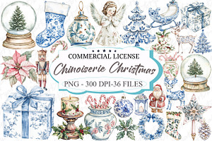 Chinoiserie Christmas Clipart, an Illustration by designcity5