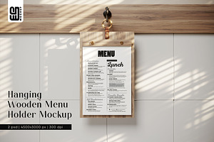 Hanging Wooden Menu Holder Mockup