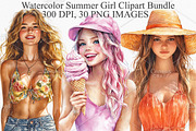 Watercolor Summer Girl Clipart PNG, an Illustration by Canvas Craft (Thumbnail 1 of 7)