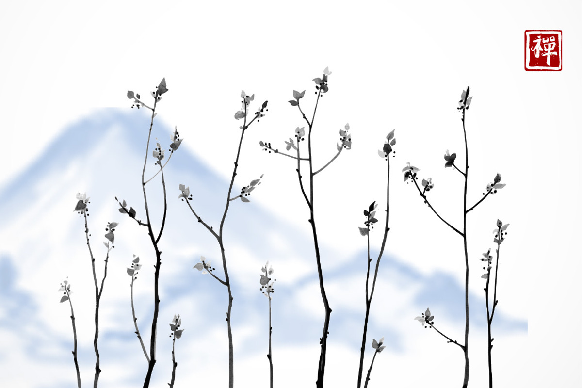 Japanese painting sumi-e. Flowers, a Decorative Illustration by Elina_Li (Photo 9 of 15)