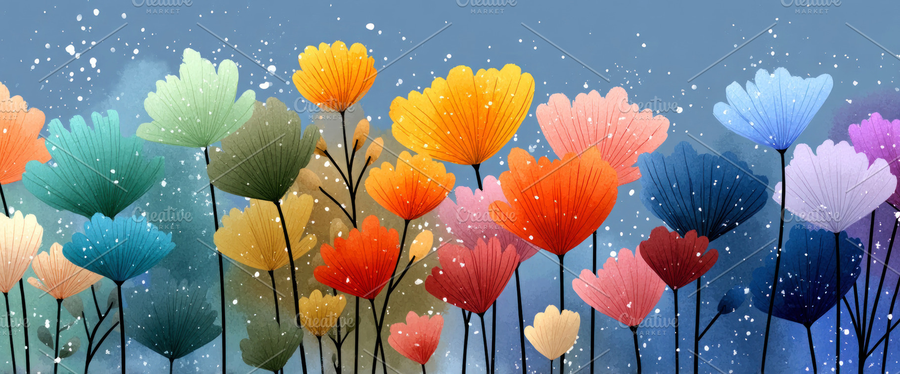 Colorful Abstract Ginkgo Leaf Flowers in Vibrant Watercolor Styl, a Nature Photo by José Manuel Gelpi