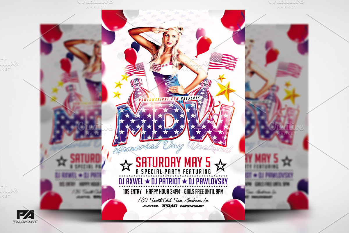 Memorial Day Weekend Flyer Template, a Flyer Template by PawlowskiArt