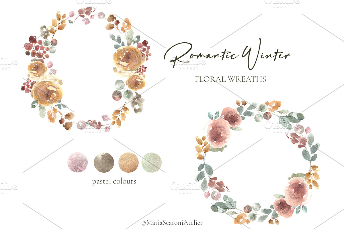 Romantic Winter - Watercolor Flowers, an Illustration by MariaScaroniAtelier (Photo 3 of 8)