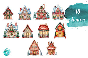 Watercolor Christmas Cottages