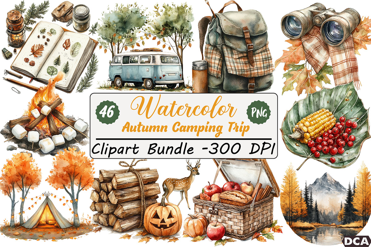 Autumn Camping Trip Clipart, an Illustration by DreamCafeArt (Photo 1 of 7)