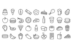 Food and drink line icon set. Fast, a Food Illustration by winwin.art