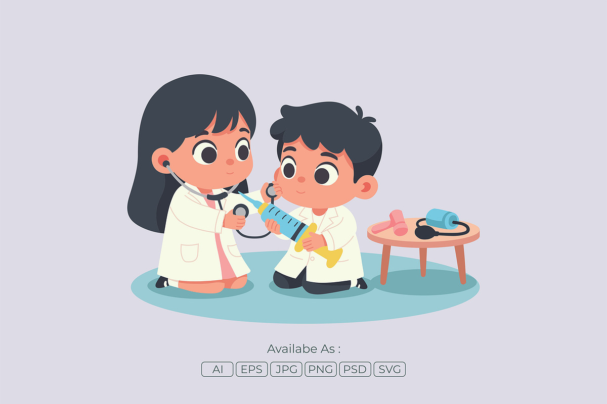 Kids Playing Doctor Flat Vector, a Person Illustration by Partikusi Design (Photo 2 of 3)