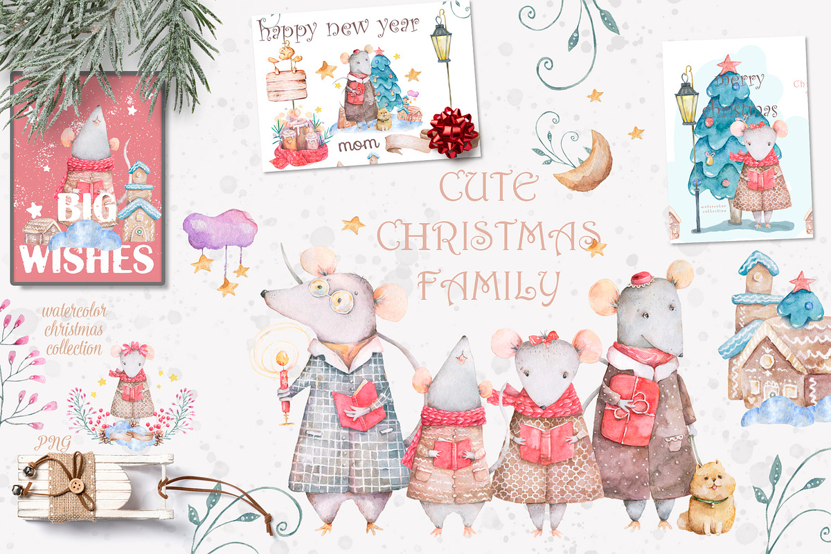 Christmas Story Watercolor cute Rats, an Animal Illustration by Ann Art Houze (Photo 2 of 13)