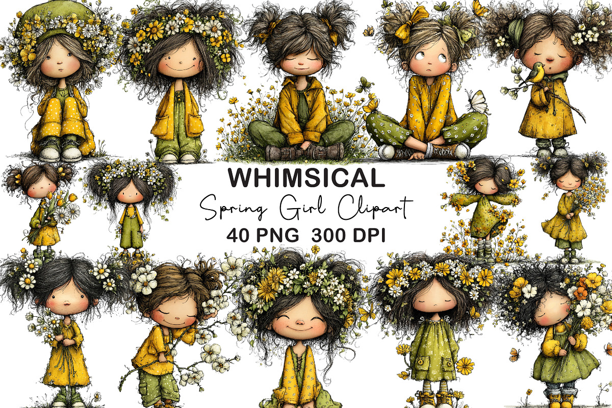 Whimsical Spring Girl Clipart, an Illustration by CraftArtStudio (Photo 1 of 6)
