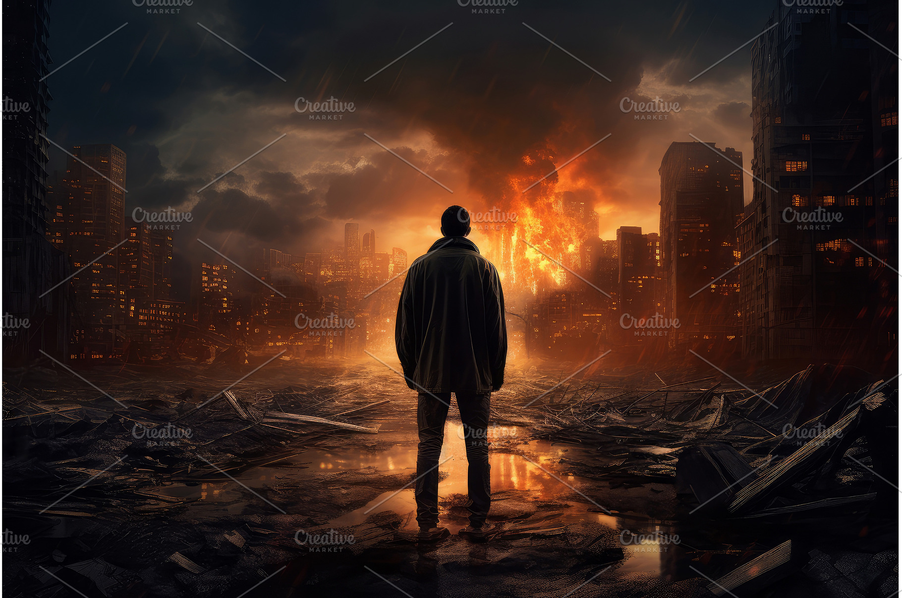 Eerie Man apocalypse city. Generate, an Architecture Photo by Ylivdesign